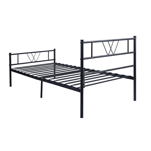 Homy Casa Inc Twin Size Bed Frame Platform Metal with Headboard/Underbed Storage/Steel Slats, Heavy-Duty Mattress Foundation for Bedroom, No Box Spring Needed, Tool-Free Assembly, Black