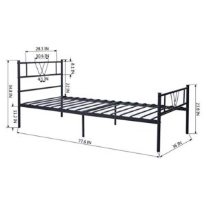 Homy Casa Inc Twin Size Bed Frame Platform Metal with Headboard/Underbed Storage/Steel Slats, Heavy-Duty Mattress Foundation for Bedroom, No Box Spring Needed, Tool-Free Assembly, Black