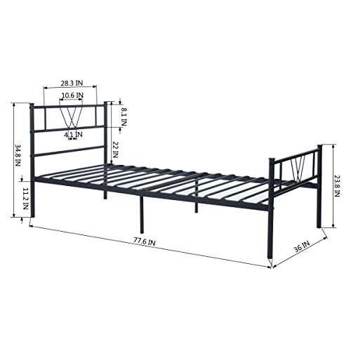 Homy Casa Inc Twin Size Bed Frame Platform Metal with Headboard/Underbed Storage/Steel Slats, Heavy-Duty Mattress Foundation for Bedroom, No Box Spring Needed, Tool-Free Assembly, Black
