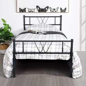 Homy Casa Inc Twin Size Bed Frame Platform Metal with Headboard/Underbed Storage/Steel Slats, Heavy-Duty Mattress Foundation for Bedroom, No Box Spring Needed, Tool-Free Assembly, Black