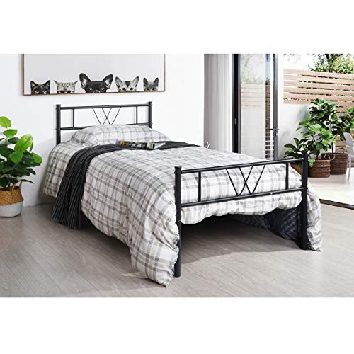 Homy Casa Inc Twin Size Bed Frame Platform Metal with Headboard/Underbed Storage/Steel Slats, Heavy-Duty Mattress Foundation for Bedroom, No Box Spring Needed, Tool-Free Assembly, Black