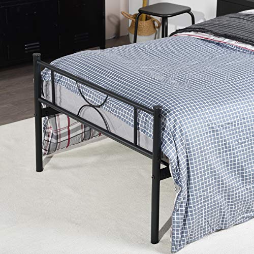 FurnitureR Twin Size Metal Slat Bed Frame Mattress Foundation, Heavy Duty Platform with Headborad and Under Bed Storage, No Box Spring Needed, Support Non-Slip, Black