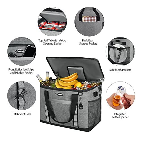 CleverMade Collapsible Cooler Bag, Heather Grey/Black & Maelstrom Collapsible Soft Sided Cooler - 75 Cans Extra Large Lunch Cooler Bag Insulated Leakproof Camping Cooler, Grey