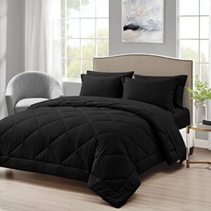 love's cabin full/queen comforter set black, 7 pieces queen bed in a bag, all season full/queen bedding sets with 1 comforter, 1 flat sheet, 1 fitted sheet, 2 pillowcase and 2 pillow sham