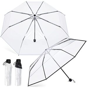 2 pcs clear umbrella transparent portable umbrella compact foldable umbrella manual open close folding umbrellas for wedding travel, dating(black, white)