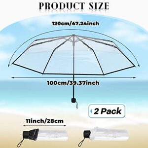 2 Pcs Clear Umbrella Transparent Portable Umbrella Compact Foldable Umbrella Manual Open Close Folding Umbrellas for Wedding Travel, Dating(Black, White)