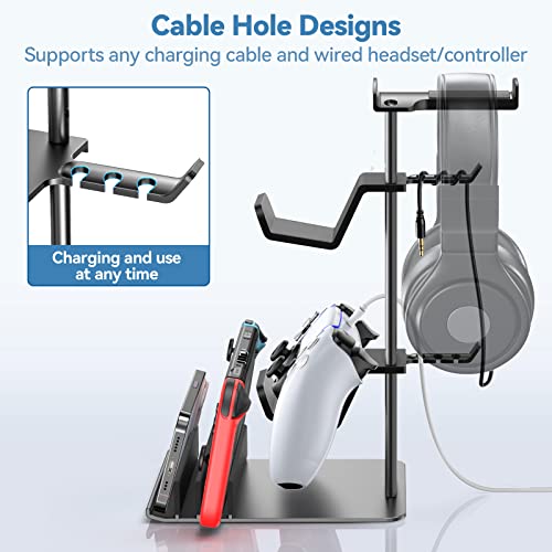 KDD Headphone Stand, Game Controller Holder & Headset Holder for Desk, Earphone Stand with Aluminum Supporting Bar, Universal Storage Organizer Headphones/Controller/Switch/iPad/Mobile Phone