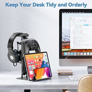 KDD Headphone Stand, Game Controller Holder & Headset Holder for Desk, Earphone Stand with Aluminum Supporting Bar, Universal Storage Organizer Headphones/Controller/Switch/iPad/Mobile Phone