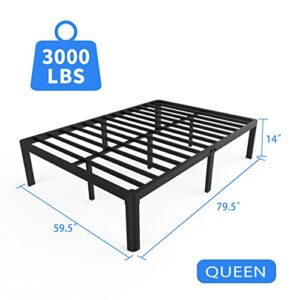 MAF 14 Inch Queen Metal Platform Bed Frame with Round Corner Legs, 3000 LBS Heavy Duty Steel Slats Support, Noise Free, No Box Spring Needed, Easy Assembly