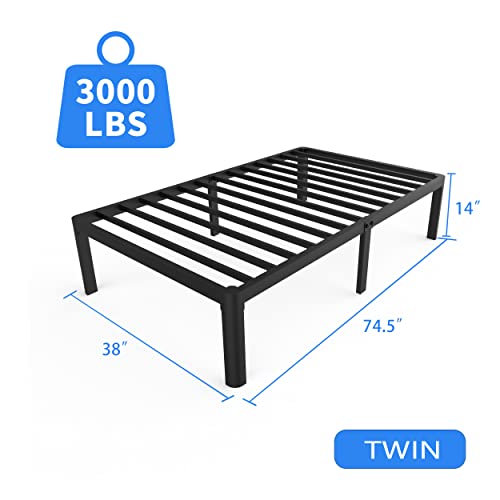 MAF 14 Inch Twin Metal Platform Bed Frame with Round Corner Legs, 3000 LBS Heavy Duty Steel Slats Support, Noise Free, No Box Spring Needed, Easy Assembly