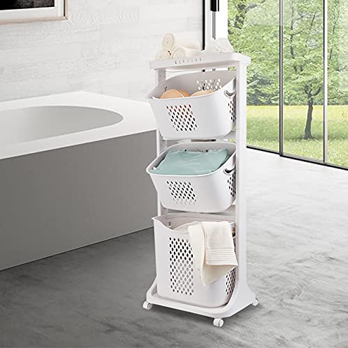 3 Tier Sorter Clothes Storage Organizer Rolling Cart Shelf Laundry Hamper Basket Bathroom Multi-layer Clothes Storage Basket Simple Storage Shelf Kitchen Shelf Fruit Stand