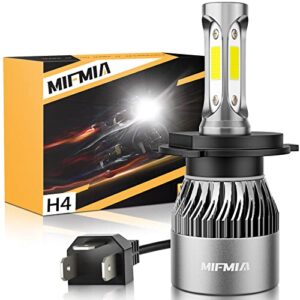 mifmia h4 led headlight bulb motorcycle, 500% brighter 9003 led headlight bulb hi/lo beam 6000k white, plug and play replacement, pack of 1