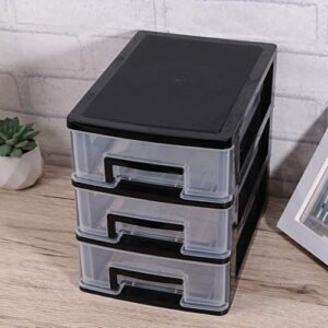 CLISPEED Three- layer Plastic Drawers Dresser Desktop Organizer Stackable Storage Closet Portable Storage Cabinet Multifunction Storage Rack for Office Bedroom Bathroom ( Black and Transparent )