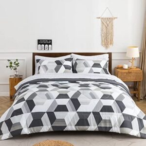 twin bed in a bag pattern neutral comforter set with sheets 5-pieces for girls and boys - soft bedding sets with down alternative comforter, pillowsham, flat sheet, fitted sheet, pillowcase all season