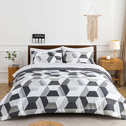 Twin Bed in a Bag Pattern Neutral Comforter Set with Sheets 5-Pieces for Girls and Boys - Soft Bedding Sets with Down Alternative Comforter, Pillowsham, Flat Sheet, Fitted Sheet, Pillowcase All Season