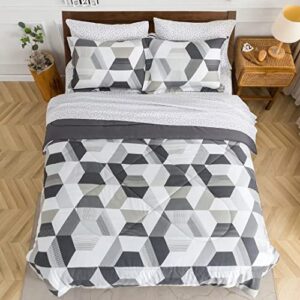 Twin Bed in a Bag Pattern Neutral Comforter Set with Sheets 5-Pieces for Girls and Boys - Soft Bedding Sets with Down Alternative Comforter, Pillowsham, Flat Sheet, Fitted Sheet, Pillowcase All Season