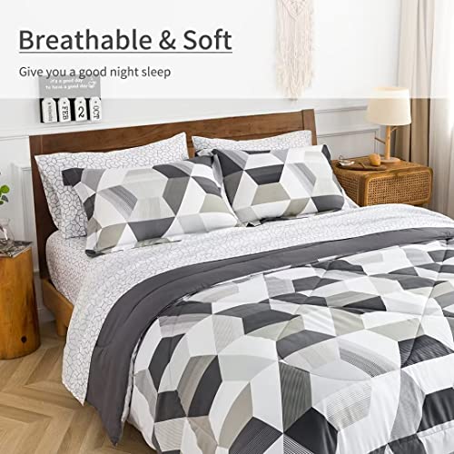 Twin Bed in a Bag Pattern Neutral Comforter Set with Sheets 5-Pieces for Girls and Boys - Soft Bedding Sets with Down Alternative Comforter, Pillowsham, Flat Sheet, Fitted Sheet, Pillowcase All Season