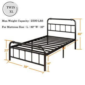 THEOCORATE Twin XL Bed Frame,with Headboard and Footboard,14 Inch High 2500lbs Metal Platform with Storage,No Box Spring Needed,Noise Free,Anti-Slip,Easy Assembly,Black