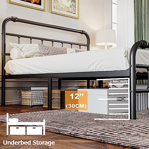 THEOCORATE Twin XL Bed Frame,with Headboard and Footboard,14 Inch High 2500lbs Metal Platform with Storage,No Box Spring Needed,Noise Free,Anti-Slip,Easy Assembly,Black