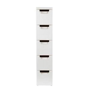 Dresser Storage Drawer Units Narrow Rolling Storage Cabinet Plastic Drawer Storage Cart on Wheels,Standing Shelf Units for Bathroom Bedroom Office Kitchen Living Room (White-5-Tire with Wheels)