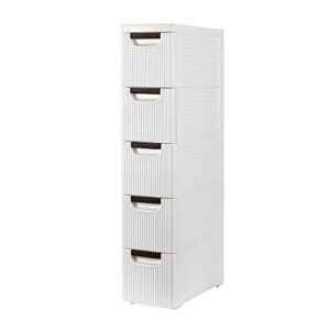 Dresser Storage Drawer Units Narrow Rolling Storage Cabinet Plastic Drawer Storage Cart on Wheels,Standing Shelf Units for Bathroom Bedroom Office Kitchen Living Room (White-5-Tire with Wheels)