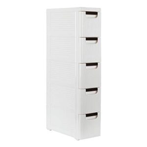 Dresser Storage Drawer Units Narrow Rolling Storage Cabinet Plastic Drawer Storage Cart on Wheels,Standing Shelf Units for Bathroom Bedroom Office Kitchen Living Room (White-5-Tire with Wheels)