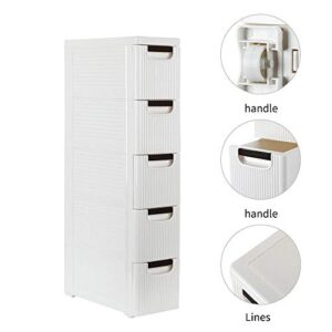 Dresser Storage Drawer Units Narrow Rolling Storage Cabinet Plastic Drawer Storage Cart on Wheels,Standing Shelf Units for Bathroom Bedroom Office Kitchen Living Room (White-5-Tire with Wheels)