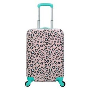 crckt kids hardside spinner animal print,lightweight, pink and mint green, carry-on 21-inch
