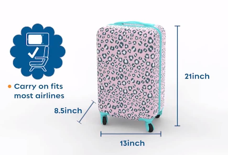 CRCKT Kids Hardside Spinner Animal Print,Lightweight, Pink and Mint Green, Carry-On 21-Inch