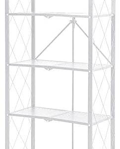 MagicFox Foldable Storage Shelf Unit on Wheels Large Capacity (No Assembly) Heavy Duty Steel 5-Shelving Organizer Rack for Kitchen, Garage and Laundry Bathroom Tool Organization(5 Tier (White)