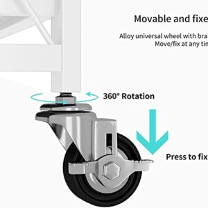 MagicFox Foldable Storage Shelf Unit on Wheels Large Capacity (No Assembly) Heavy Duty Steel 5-Shelving Organizer Rack for Kitchen, Garage and Laundry Bathroom Tool Organization(5 Tier (White)