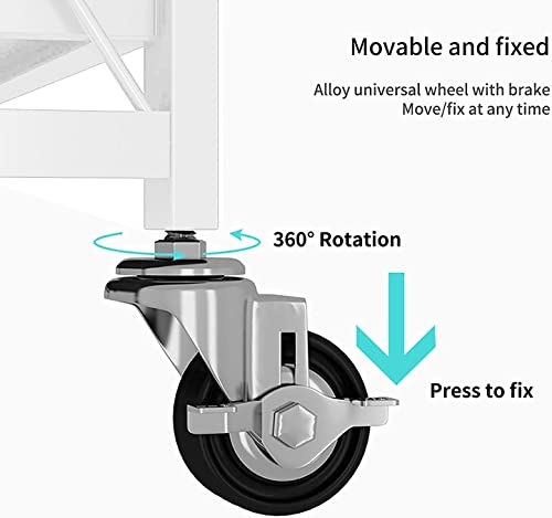 MagicFox Foldable Storage Shelf Unit on Wheels Large Capacity (No Assembly) Heavy Duty Steel 5-Shelving Organizer Rack for Kitchen, Garage and Laundry Bathroom Tool Organization(5 Tier (White)