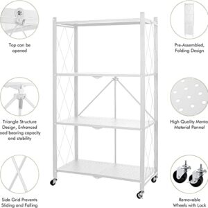 MagicFox Foldable Storage Shelf Unit on Wheels Large Capacity (No Assembly) Heavy Duty Steel 5-Shelving Organizer Rack for Kitchen, Garage and Laundry Bathroom Tool Organization(5 Tier (White)