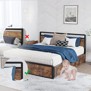 LIKIMIO Queen Bed Frame with Storage, Adjustable Headboard and 4 Drawers, Sturdy and Practical, No Noise, No Box Spring Needed, Easy Assembly, Vintage Brown