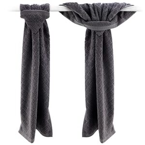 grey hand towels with hanging loops - set of 2 gray kitchen towels, hanging kitchen towels with hanging loop, grey dish towels with loops for hanging, oven towel loop without buttons or snaps (short)