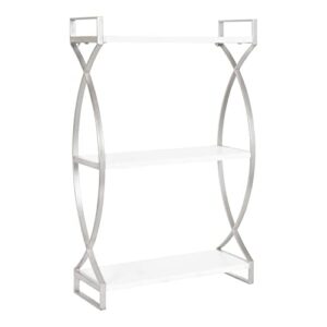 kate and laurel arietta modern glam 3-tier wood and metal shelf, 18 x 7 x 28, white and silver, chic contemporary storage and decor