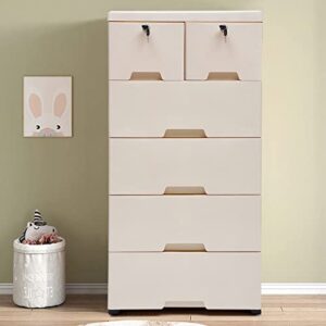 Plastic Dresser, Plastic Drawers Dresser, Clothes Drawer, Storage Cabinet with 6 Drawers, Closet Drawers Tall Dresser Organizer for kids Bedroom Playroom Furnitures (Beige, 19.7" W x 13.8" D x 40" H)