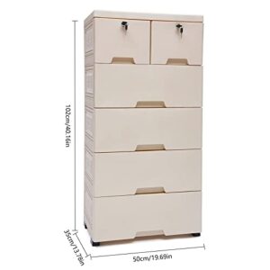 Plastic Dresser, Plastic Drawers Dresser, Clothes Drawer, Storage Cabinet with 6 Drawers, Closet Drawers Tall Dresser Organizer for kids Bedroom Playroom Furnitures (Beige, 19.7" W x 13.8" D x 40" H)