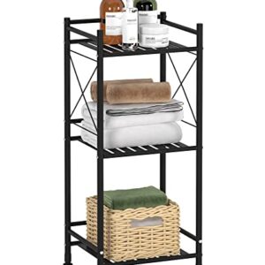 TZAMLI 3 Tier Shelving Unit, Free-Standing Bathroom Storage Shelves, Metal Heavy Duty Storage Rack Shelf for Small Space Kitchen Balcony Office, Matte Black