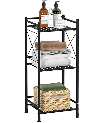 TZAMLI 3 Tier Shelving Unit, Free-Standing Bathroom Storage Shelves, Metal Heavy Duty Storage Rack Shelf for Small Space Kitchen Balcony Office, Matte Black