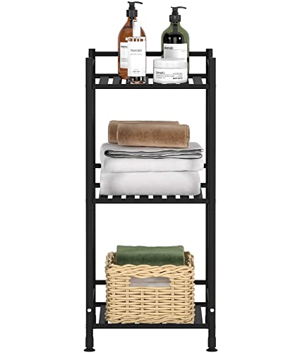 TZAMLI 3 Tier Shelving Unit, Free-Standing Bathroom Storage Shelves, Metal Heavy Duty Storage Rack Shelf for Small Space Kitchen Balcony Office, Matte Black