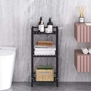 TZAMLI 3 Tier Shelving Unit, Free-Standing Bathroom Storage Shelves, Metal Heavy Duty Storage Rack Shelf for Small Space Kitchen Balcony Office, Matte Black