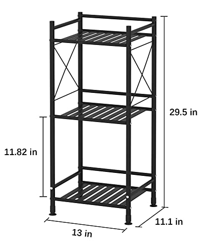 TZAMLI 3 Tier Shelving Unit, Free-Standing Bathroom Storage Shelves, Metal Heavy Duty Storage Rack Shelf for Small Space Kitchen Balcony Office, Matte Black