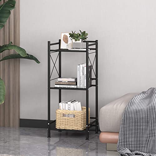 TZAMLI 3 Tier Shelving Unit, Free-Standing Bathroom Storage Shelves, Metal Heavy Duty Storage Rack Shelf for Small Space Kitchen Balcony Office, Matte Black