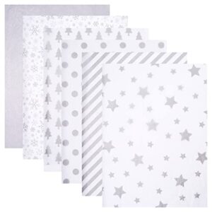 blisstime 106 sheets silver tissue paper gift wrap bulk, 19.5" x 13.6" christmas tissue paper for wrapping, 6 assorted designs golden stars snow dots for christmas gift bags, diy and craft