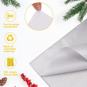 Blisstime 106 Sheets Silver Tissue Paper Gift Wrap Bulk, 19.5" x 13.6" Christmas Tissue Paper for Wrapping, 6 Assorted Designs Golden Stars Snow Dots for Christmas Gift Bags, DIY and Craft