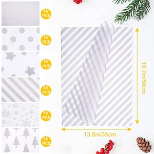 Blisstime 106 Sheets Silver Tissue Paper Gift Wrap Bulk, 19.5" x 13.6" Christmas Tissue Paper for Wrapping, 6 Assorted Designs Golden Stars Snow Dots for Christmas Gift Bags, DIY and Craft