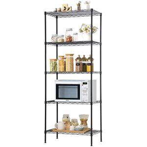 hklgorg 5-tier wire shelving unit metal shelves heavy duty layer shelf commercial grade storage shelves 24" l x 14" w x 60" h wire rack with leveling feet for kitchen office garage, black
