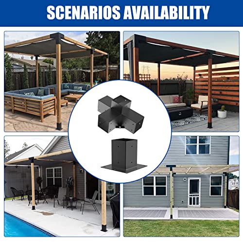 Pergola Kit Elevated Wood Stand Kit with Steel Brackets Modular Sizing Pergola Brackets Boot, for Hunting Blind, Deer Stand Bracket 6 x 6 inches (Actual: 5.5x5.5 Inch) 2PACK with Screws