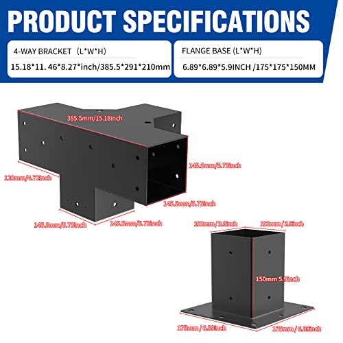 Pergola Kit Elevated Wood Stand Kit with Steel Brackets Modular Sizing Pergola Brackets Boot, for Hunting Blind, Deer Stand Bracket 6 x 6 inches (Actual: 5.5x5.5 Inch) 2PACK with Screws